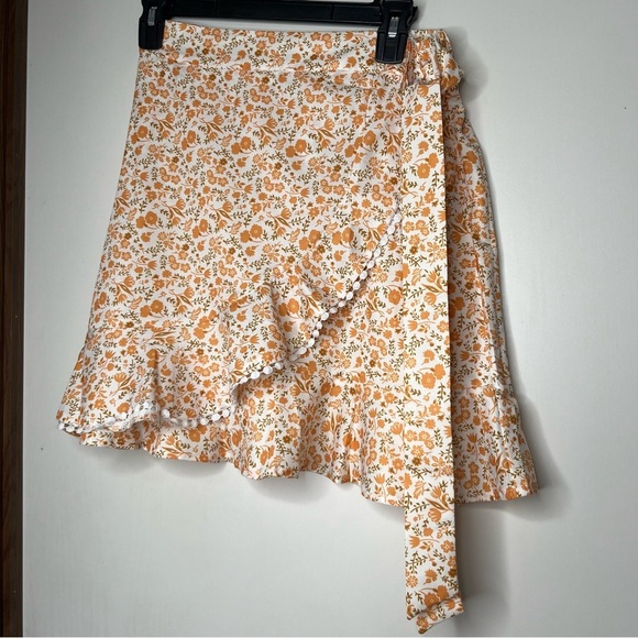 Simplee Orange Wrap Skirt with Tie Front - Picture 6 of 7